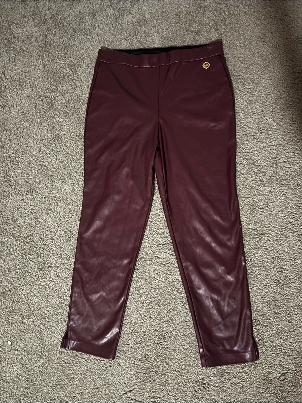 Michael Kors Faux Leather Burgundy Leggings with Gold Logo